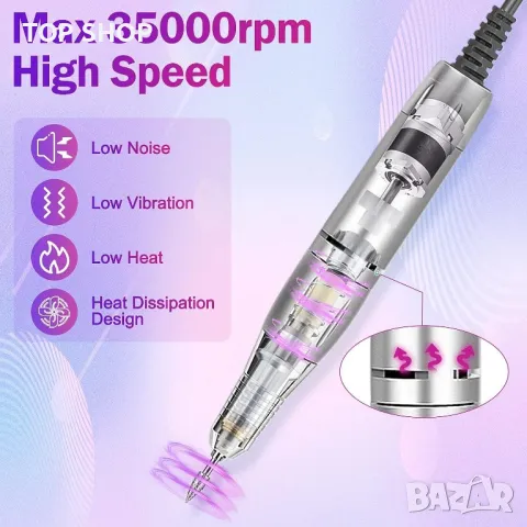 Професионална пила за маникюр- педикюр NAILGIRLS T17- 35000RPM, снимка 7 - Педикюр и маникюр - 49426068