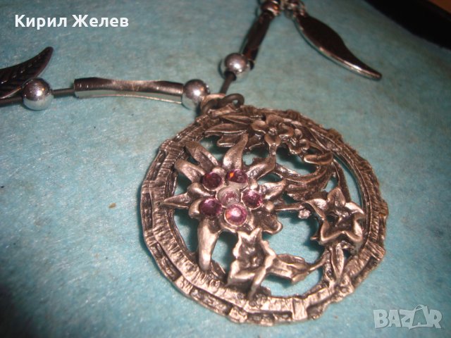 ПОСРЕБРЕН АРТ МЕДАЛЬОН ЦВЕТЕ с ФАСЕТИРАНИ КАМЪЧЕТА АМЕТИСТ 27003, снимка 2 - Колиета, медальони, синджири - 35032339