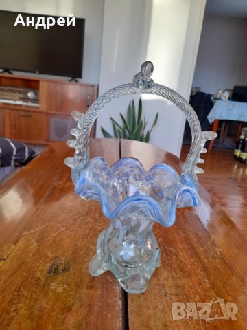 Стара стъклена ваза кошница, снимка 3 - Други ценни предмети - 43007940