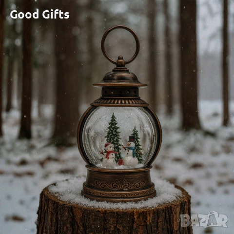Светещ коледен снежен глобус фенер с LED осветление и въртящ сняг – различни модели, снимка 3 - Декорация за дома - 52235617