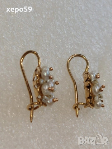 Автентични златни обеци с инкрустирани перли/злато 12 карата, снимка 2 - Обеци - 52865344