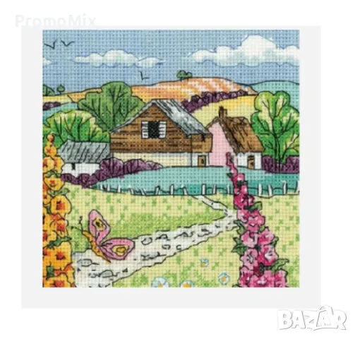 Гоблен Heritage Crafts KLHF1617-A Hollyhock Farm творчески комплект бродерия пейзаж на Цветя мулине , снимка 2 - Гоблени - 47713462