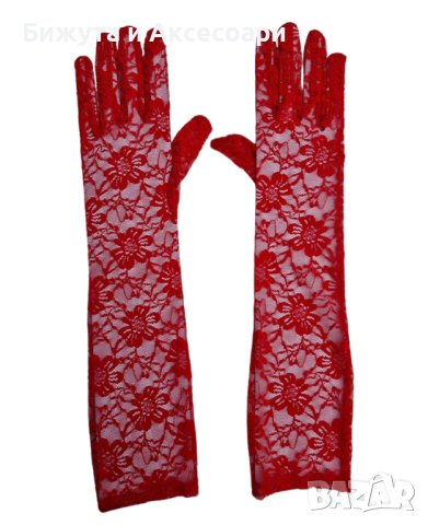 Дълги дантелени червени ръкавици, снимка 1 - Ръкавици - 40517372