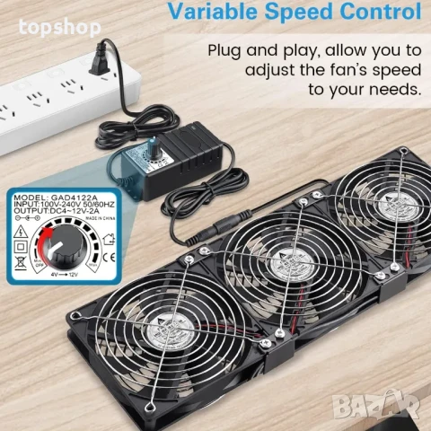 БЕЗЧЕТКОВА охлаждаща станция GDSTIME с 3 x 120 мм вентилатора DC 12V с AC 110V - 240V + контролер..., снимка 7 - Други - 50575600