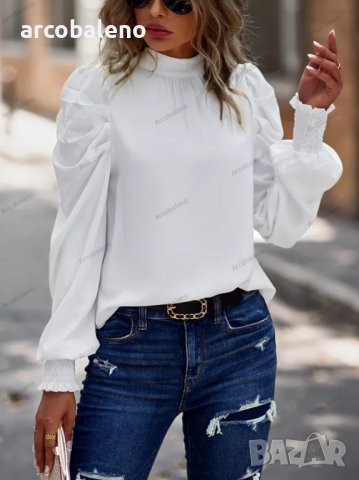 Дамска едноцветна блуза с дълъг ръкав с фалшиво деколте и маншет, 2цвята - 023, снимка 5 - Блузи с дълъг ръкав и пуловери - 39260447