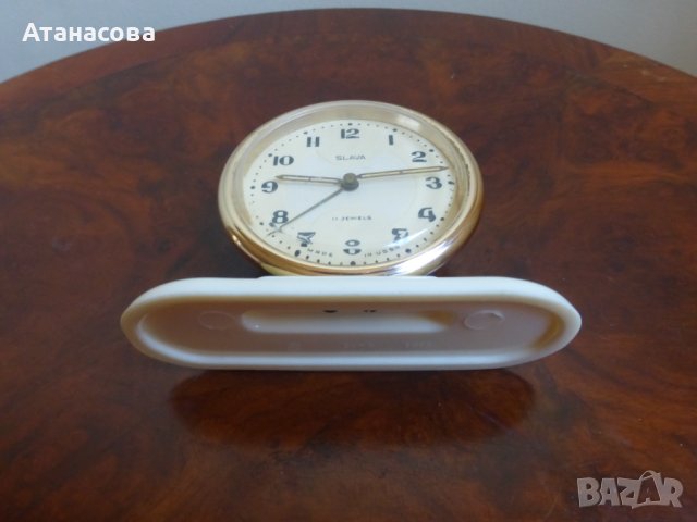 Будилник Слава с поставка син часовник, снимка 9 - Антикварни и старинни предмети - 43805309