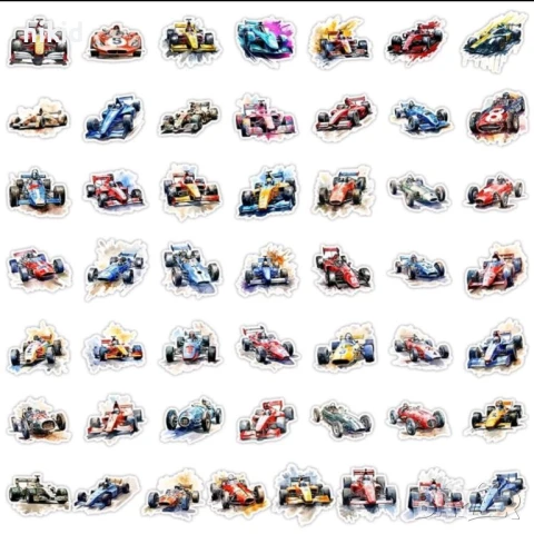 50 бр Рали Формула Автомобил кола самозалепващи лепенки стикери за украса декор картонена торта и др, снимка 2 - Други - 51322328