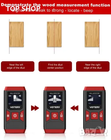 Стенен скенер Votery Stud Finder SF02- кабели, метал, тръби, дърво, снимка 5 - Гедорета - 48925023