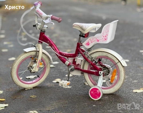 Велосипед за момиче 14" Flower Pink, с помощни колела