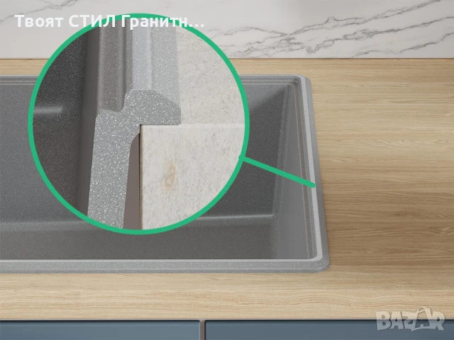 Сив кухненска мивка от гранит Копенхаген 40 Top 700х500, снимка 4 - Мивки - 50860918