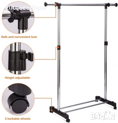 Сгъваема стойка за дрехи от неръждаема стомана, еднополюсна с колелца за дома, снимка 4 - Други стоки за дома - 52375682