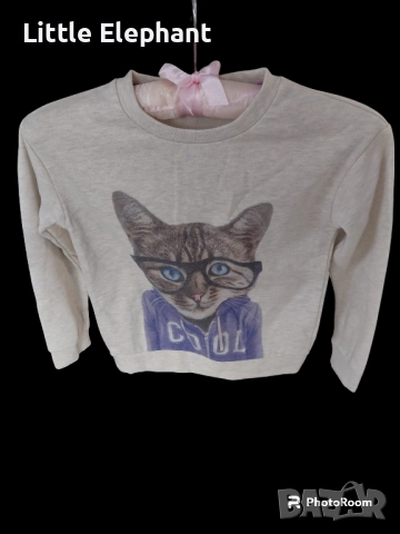 Блузка с дълъг ръкав за 6-7 год момиченце"Cool",котка с очила,Англия/нова