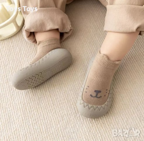 Детски/ бебешки пантофи тип чорапи с гумена подметка/ наколенки, снимка 2 - Детски пантофи - 39687661
