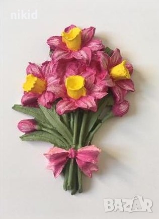 Голям букет с Нарциси Нарцис цветя силиконов молд форма фондан гипс декор, снимка 2 - Форми - 37277562