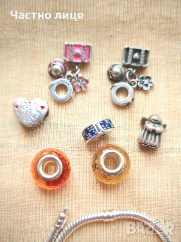 Седем Оригинални Сребърни Талисмани PANDORA Пандора плюс Една Гривна Пандора, снимка 2 - Гривни - 51870425