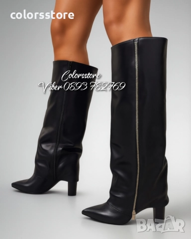 Ботуши на ток - черна кожа - KD107 