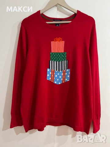 Макси марков еластичен тънък пуловер в червено - 100 % памук, снимка 1 - Блузи с дълъг ръкав и пуловери - 40058307
