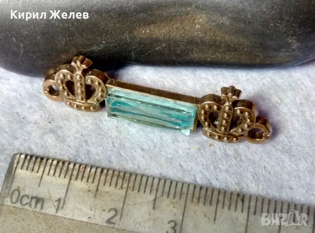 СТАРА АРИСТОКРАТИЧНА МЕСИНГОВА АРТ АПЛИКАЦИЯ с ФАСЕТИРАН СИН КРИСТАЛ 48758, снимка 3 - Антикварни и старинни предмети - 48842223