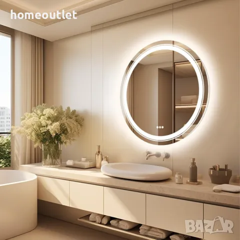 ПРОМОЦИЯ Кръгло огледало с LED осветление, 60см - LUVODI XMR-Y28-618-EU-G1, снимка 6 - Огледала - 49676941