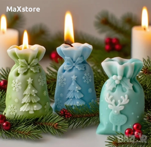 3D 2 модела Коледен чувал елен елха Силиконов молд форма за свещи гипс сапун смола , снимка 3 - Форми - 51978520