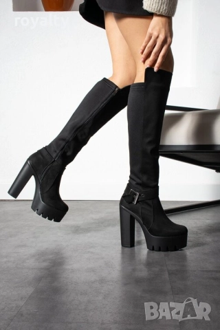 Ботуши на ток - черен велур, снимка 3 - Дамски ботуши - 52468566