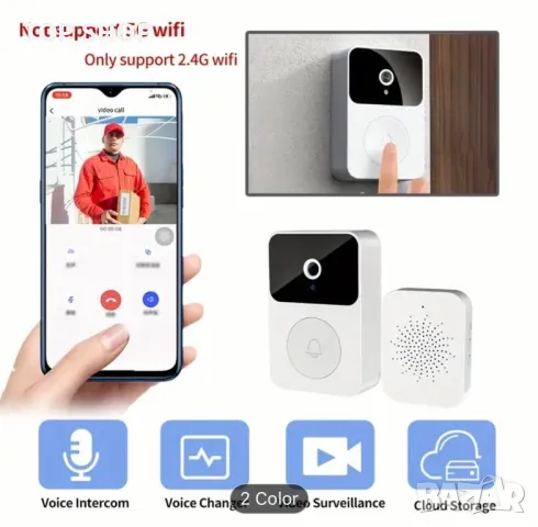 X9 СМАРТ безжичен звънец с HD камера/IOS/нощно виждане/2 мелодии/38 вида глас/акумулаторна батерия, снимка 2 - HD камери - 49308542