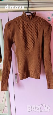 Кафява рипсена блузка С , снимка 1 - Блузи с дълъг ръкав и пуловери - 39517692