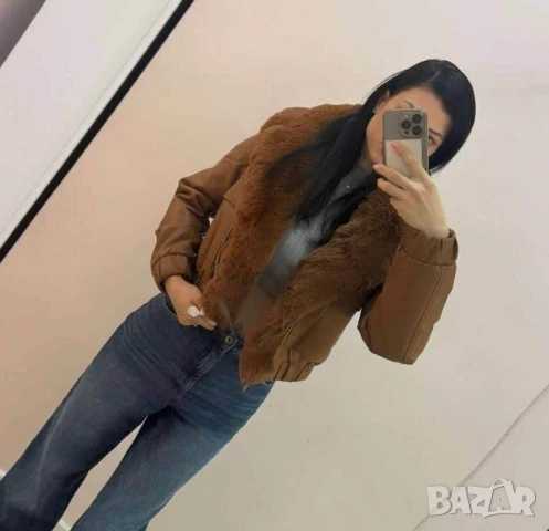 кожено байкър яке с косъм , снимка 4 - Якета - 50879327