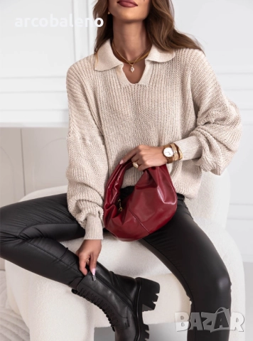Дамски пуловер с яка Elvinia, 4цвята , снимка 3 - Блузи с дълъг ръкав и пуловери - 52031874