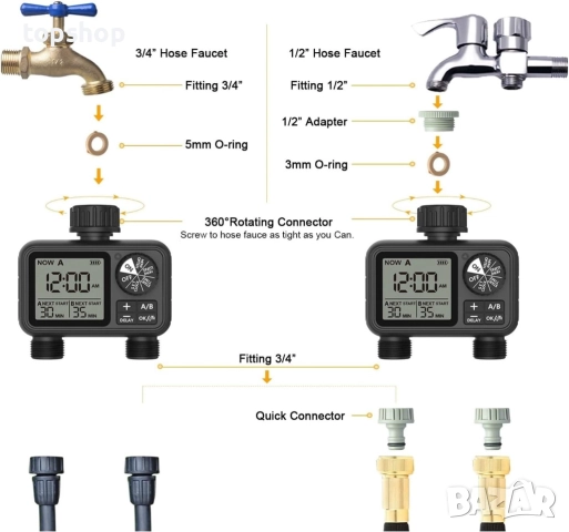 Нов LVSEWOA Цифров таймер за вода с 2 изхода, независимо програмиране на зона A/B, регулируем ..., снимка 5 - Напояване - 51817064