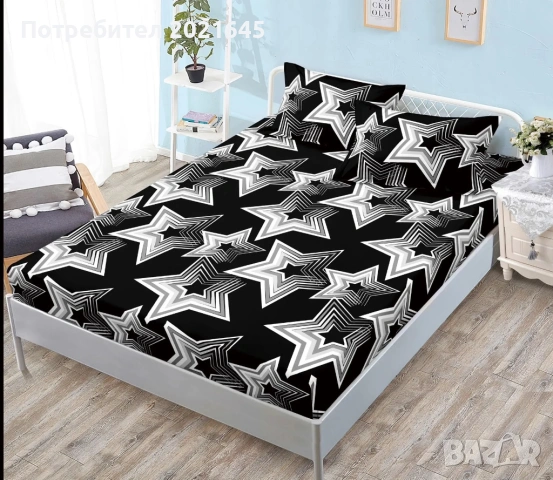 Чаршаф с ластик за голяма спалня и 2 калъфки, снимка 3 - Спално бельо - 53568499