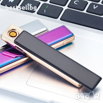 Луксозна тънка ветроустойчива акумулаторна електронна запалка с реотан USB на ток за цигари подарък, снимка 3 - Запалки - 24108137