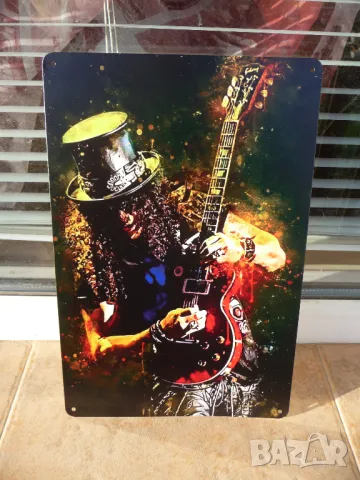 Метална табела музика Слаш китара цилиндър Гънс енд Роузес rock хитове