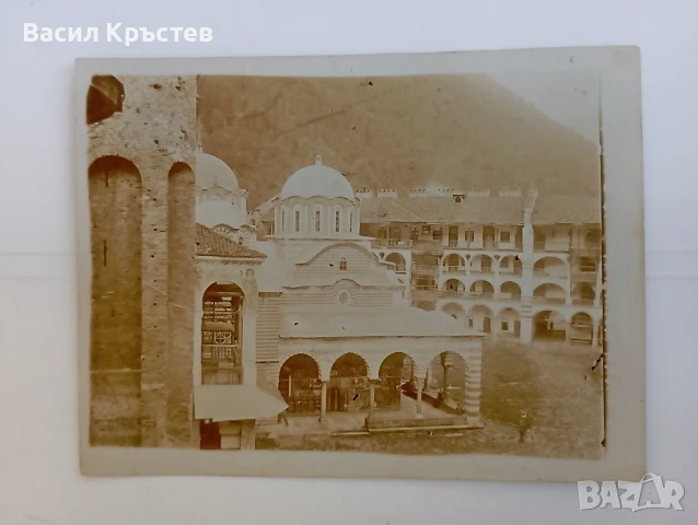 Снимки старинни 2 бр. - Рилски манастир, и Мъж с Планински козел - 1959 г., снимка 1
