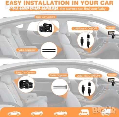 Нова Детска Car Seat Камера 1080P, 360° Ъгъл, Стабилна Вендуза за кола, снимка 8 - Друга електроника - 52497934