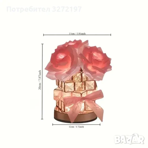 Розова Роза USB,Димируема Настолна Лампа от Розов Кристал, снимка 10 - Настолни лампи - 47973839