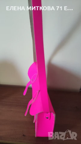 Маркова английска чанта от естествена кожа в неоново розово нова, снимка 5 - Чанти - 50760586