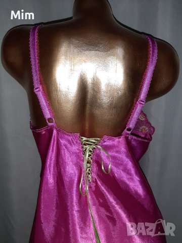 L,/XL Сатенена розова нощница с дантела , снимка 3 - Нощници - 38496349