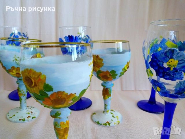 Наличен комплект ръчно рисувани чаши 6 броя, снимка 4 - Декорация за дома - 38380185