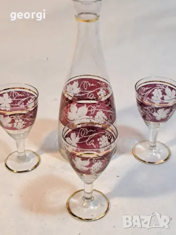 български гравиран сервиз за ракия със златен кант 20/3, снимка 4 - Сервизи - 49144459