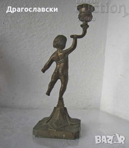 Стари свещници, свещник стар метален 24 см с момче фигура антика, снимка 8 - Антикварни и старинни предмети - 28874507