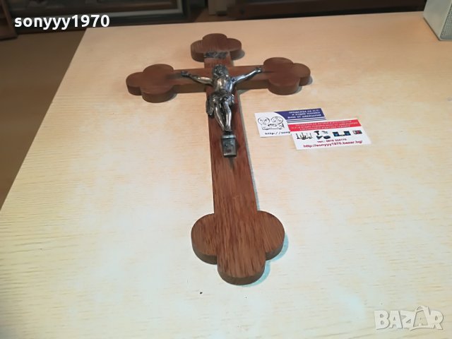 ГОЛЯМ ДЪРВЕН КРЪСТ С ХРИСТОС-46Х27СМ, снимка 8 - Колекции - 28318380