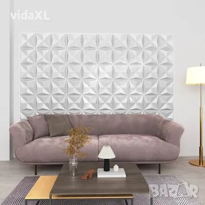 vidaXL 3D стенни панели, 48 бр, 50x50 см, оригами бяло, 12 м² (SKU:150914), снимка 2 - Строителни материали - 48385739