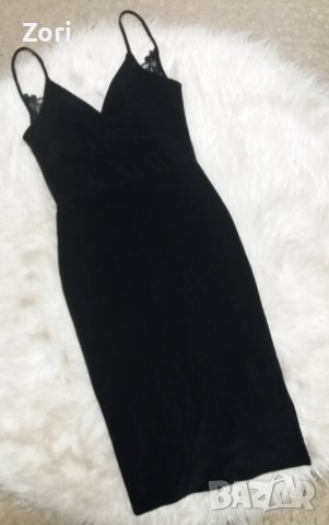 СТИЛНА черна рокля по тялото с тънки презрамки и дантелен гръб, снимка 1 - Рокли - 42999852