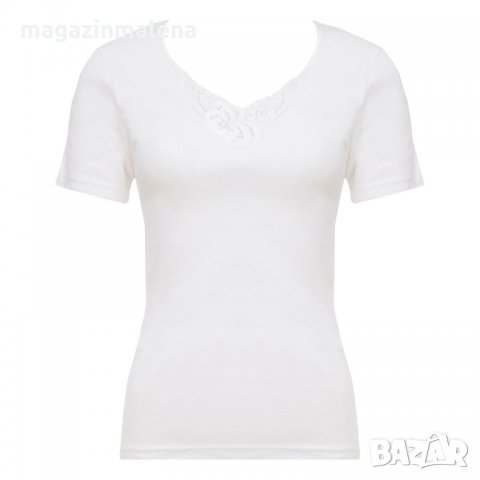 Playtex S,M,L бяла женска 100% памучна тениска с къс ръкав памучни блузи с дантела памучно бельо , снимка 3 - Тениски - 29076409