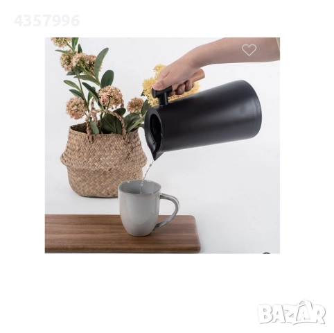 Термокана с дървена дръжка, 950мл., Черна , снимка 3 - Кани - 52375019