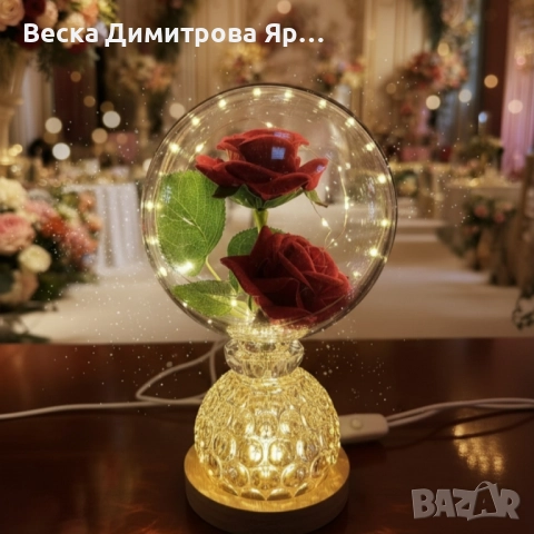 Лампа с вечни рози и топла LED светлина – подарък, който не увяхва, снимка 3 - Настолни лампи - 52214096