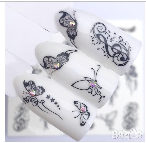 YZW-3090 Черни пеперуди ключ Сол ноти нота слайдер ваденки водни стикери за нокти маникюр татос