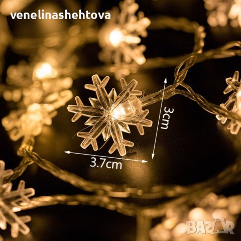 3 М.Коледни LED лампички снежинки, снимка 2 - Лед осветление - 43020044