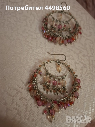 Висящи розови Обеци с камъни, снимка 3 - Обеци - 51447939